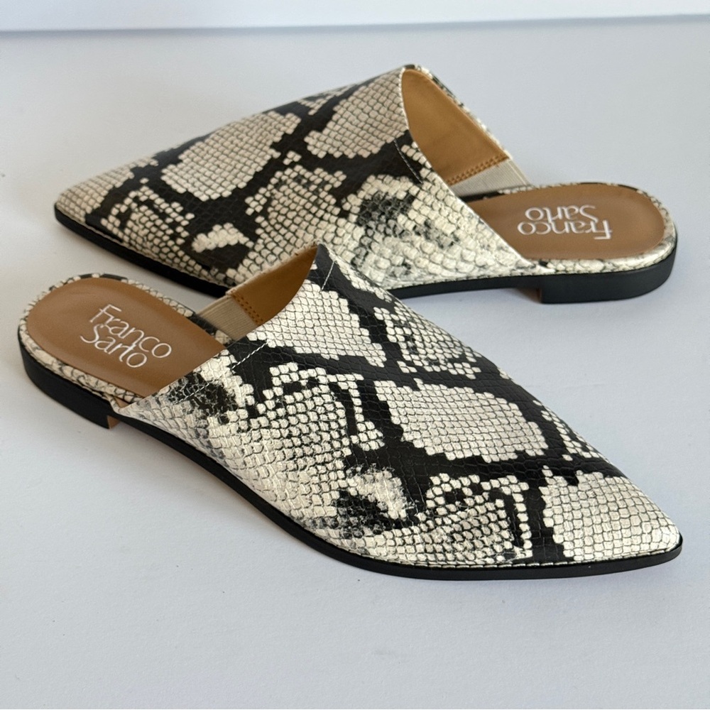 Franco Sarto Rayna Pointed-Toe Mules Snakeskin Print Size 9M
